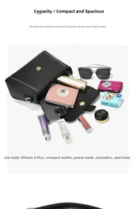 Internal storage view of black litchi pattern leather bag with golden hardware and accessories
