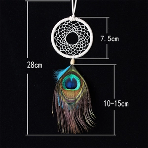 Handmade peacock feather dream catcher hanging ornament with 7.5cm woven circle for home car