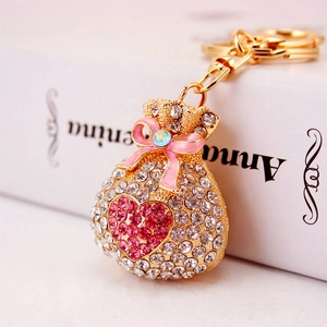 Rhinestone Money Bag Keychain Alloy Heart Pendant Lucky Bag Charm For Women Bag Handbag Decor Sparkling Enamel Bow