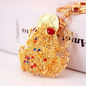 Vintage Chinesischer Stil Goldkröte Strass Schlüsselanhänger Glück Geld Frosch Metall Anhänger Feng Shui Taschenanhänger Auto Schlüsselhalter Schmuck Geschenk
