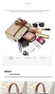 Spacious tote bag interior showing compartments for phone, wallet and cosmetics