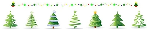 Detail view of seven stylized Christmas tree icons with stars and decorative border