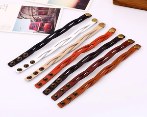Braided leather bracelets in multiple colors featuring vintage bronze metal buckles