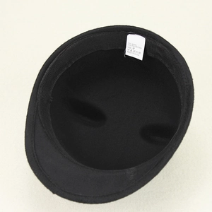 Black wool blend felt equestrian hat with cute devil horns and interior label details