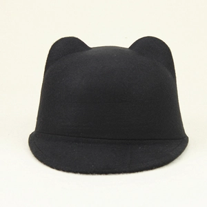 Classic black felt cat ear hat with a short brim and cute minimalist devil horn design