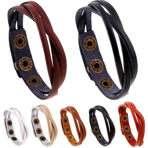 Braided Leather Bracelet With Metal Snap Buttons Adjustable Retro Punk Style Wristband For Men Women Unisex Gift