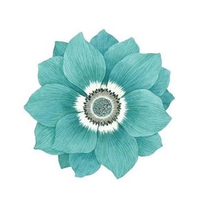 Close-up of the elegant teal watercolor flower print on a children's snap hair clip
