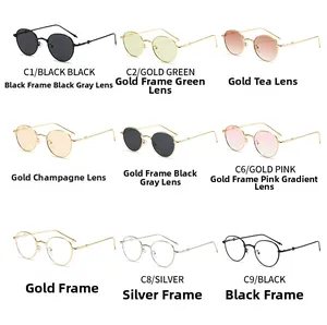 Rasteransicht mit neun Farbvarianten der Vintage-Oval-Metall-Sonnenbrille für Damen und Herren