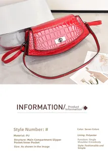 Detail view of red crocodile pattern PU leather shoulder bag with structured flap cover