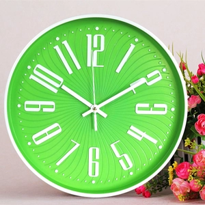 Modern 12-inch green silent wall clock with 3D white Arabic numerals and spiral texture