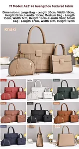 Dettagli del set da 3 pezzi con tote bag, borsa a mano e pochette in tessuto pregiato