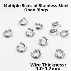 Macro shot of stainless steel jump rings for DIY jewelry with 1.0-1.2mm wire thickness