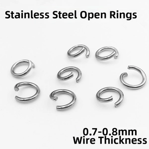 Macro detail of 0.7-0.8mm stainless steel oval jump rings for DIY jewelry making