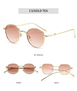 Detailansicht der ovalen Gold-Metall-Sonnenbrille mit Teegläsern und Scharnierdetails