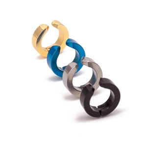 Titanium steel clip-on earrings in gold, blue, silver, and black for non-pierced ears