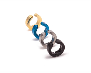 Polished titanium steel ear clips in gold, blue, silver, and black for non-pierced ears