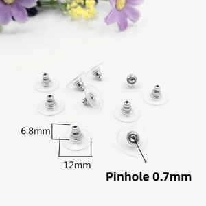 Macro detail of 316L stainless steel earring backs with 12mm diameter and 0.7mm hole size