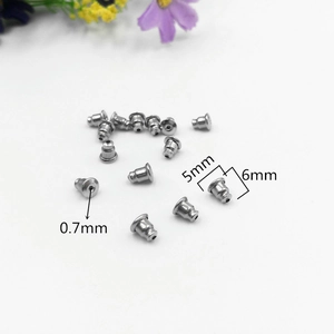 Detailed view of silver stainless steel earring backs with precise dimension markings