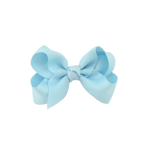 Light blue grosgrain ribbon bow hair clip for children on a white background