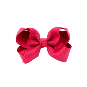 Rose red ribbed ribbon bow hair clip for children with elegant bubble flower design
