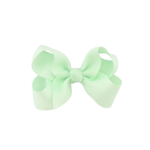 Mint green grosgrain ribbon bow hair clip for children on a white background