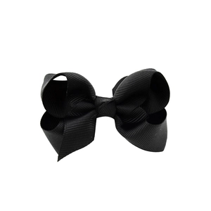 Classic black grosgrain ribbon bow hair clip with ribbed texture for children