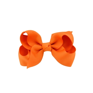 Vibrant orange grosgrain ribbon bow hair clip with a classic ribbed texture for girls