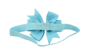 Detail of light blue grosgrain ribbon bow and high elasticity band for baby headbands