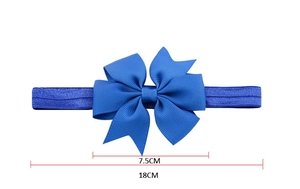 Detailed view of 7.5cm blue grosgrain ribbon bow headband with size measurements