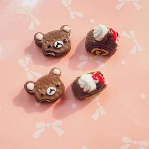 Realistic resin chocolate bear cookies and cream cake miniature charms for DIY crafts