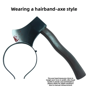 Detail of Halloween bloody axe headband prop, 26x12cm realistic axe through head effect