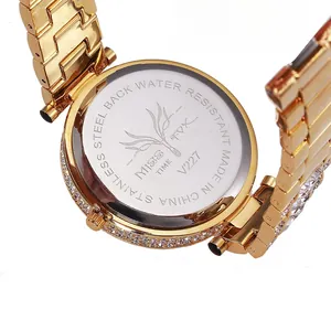 Close-up of stainless steel back case and crystal bezel on this water resistant watch