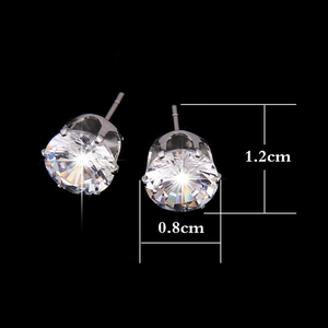 Elegant silver bridal stud earrings with 0.8cm clear round cut crystal for weddings
