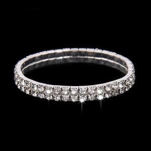 Sparkling double-row crystal stretch bracelet in silver finish with rhinestones