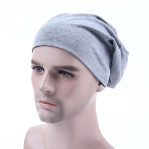 Unisex light gray slouchy beanie hat for sports and casual wear with elastic soft knit