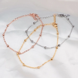 Dainty 316L Titanium Steel Small Bead Chain Bracelet Minimalist Round Ball Anklet Foot Jewelry For Women