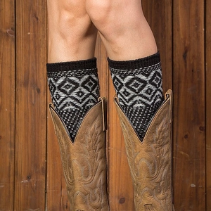 Geometric Jacquard Knitted Leg Warmers Acrylic Warm Bohemian Retro Style Winter Boot Cuffs