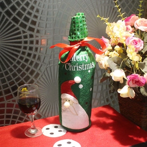 Christmas wine bottle cover with sequined Santa Claus embroidery and Merry Christmas text