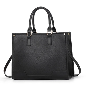Women Large Capacity Tote Bag Lychee Textured PU Leather Double Handle Detachable Shoulder Strap Minimalist Office Travel Handbag
