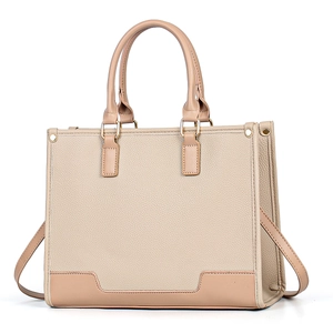 Chic apricot faux leather tote bag with lychee texture and adjustable shoulder strap