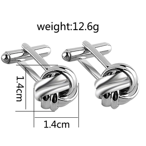 Classic silver love knot cufflinks for men's shirts featuring a twisted braided design