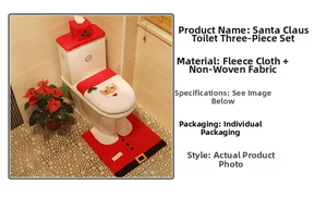 Detailed view of red Santa toilet set with plush fabric and decorative belt elements