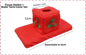 Detail of red felt tissue box cover and stretchable water tank lid for Christmas decor