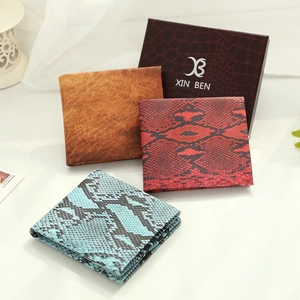 Men's retro printed wallets in brown, red, and blue snakeskin finish with a luxury gift box