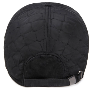 Men's winter baseball cap featuring black hexagonal quilting and adjustable rear metal buckle
