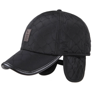 Quilted winter baseball cap with ear flaps and thermal lining for cold weather outdoor protection