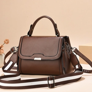 Women PU Leather Shoulder Bag Wide Striped Strap Top Handle Fashion Crossbody Bag Minimalist Street Style Flap Handbag