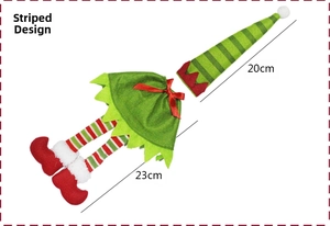 Housse de bouteille de vin lutin de Noël avec chapeau rayé vert et bottes rouges, 23cm