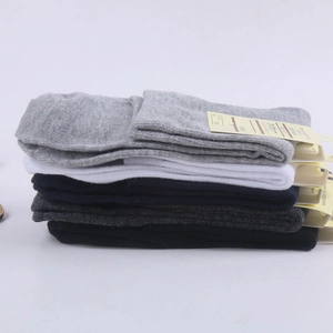 Classic cotton business crew socks for men in five solid colors including grey and black