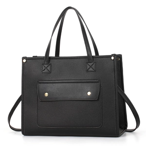 Tote Bag Lychee Texture PU Leather Large Capacity Contrast Color Commute Fashion Handbag With Detachable Shoulder Strap